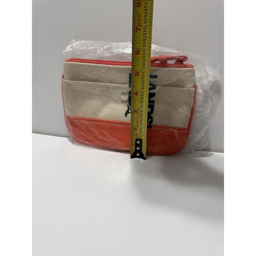 Lands’ End Canvas Zip Pouch Coral Bliss & Natural Cosmetic Bag Travel Wristlet - Picture 6 of 6